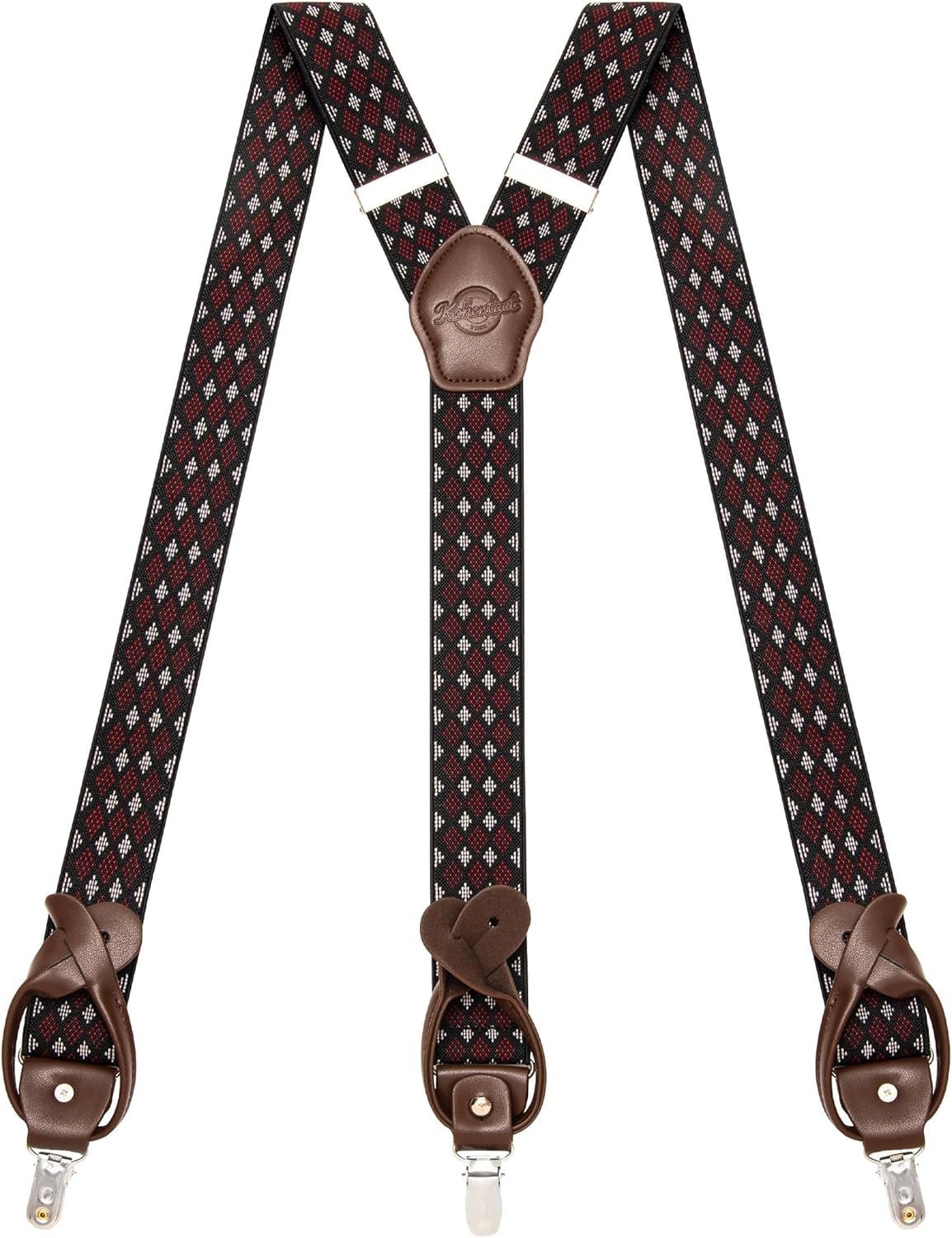 Kohentact Suspenders for Men with Clip & 6 Buttons 1.4in Y-Shape